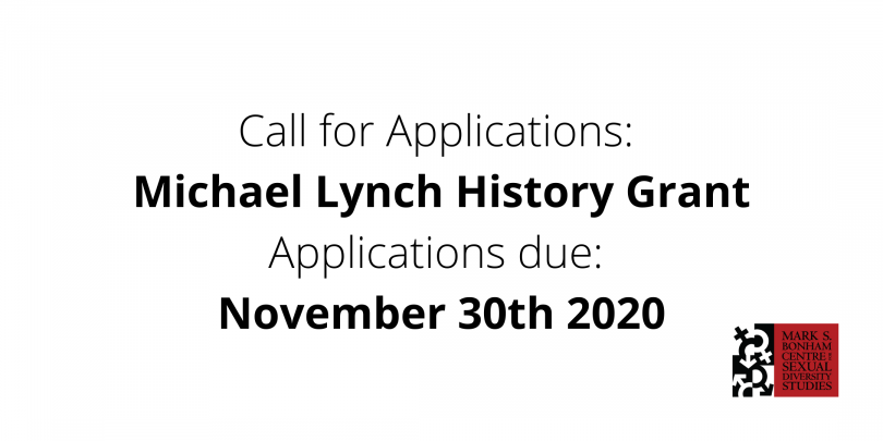 Text banner: Call for Applications for Michael Lynch History Grant, Applications Due: November 30th 2020