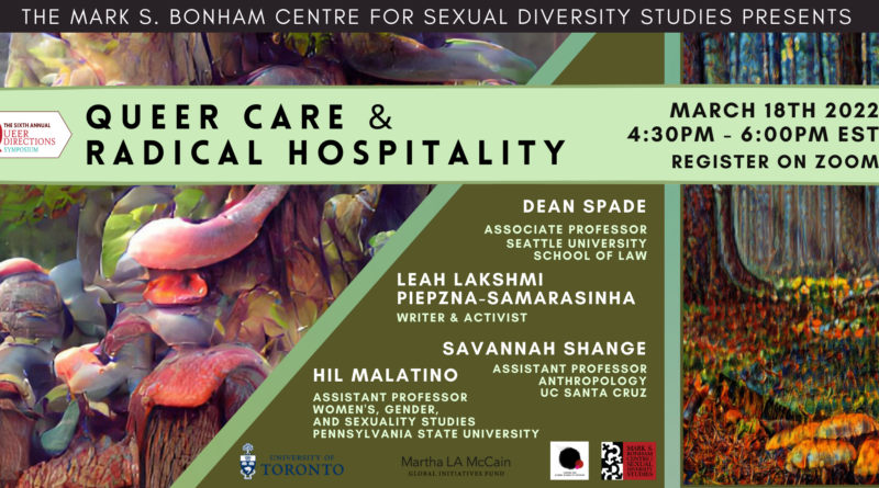 Banner featuring stylized images of symbiotic fungi with tree trunks, including the event title, details, and guest names detailed in event post. Logos for the University of Toronto, Bonham Centre, Martha LA McCain Global Initiatives Fund, and Centre for Global Disability Studies at bottom.