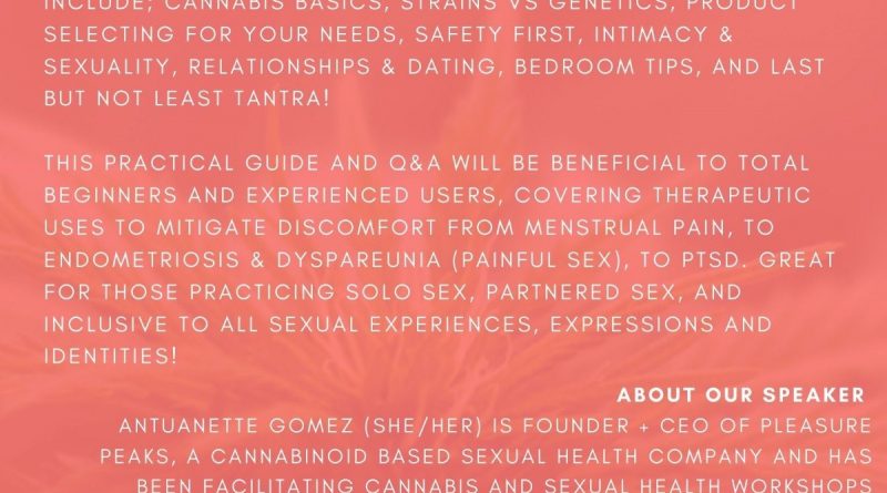 A poster of white text and red background including the information contained in the event post, along with the logo for the Sex Salon and Bonham Centre.